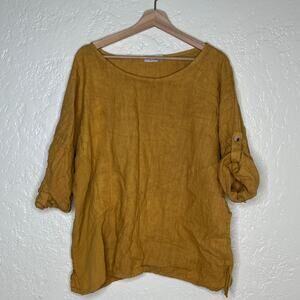 Saga Made In Italy Mustard Linen Oversized Lagenlook Top One Size
